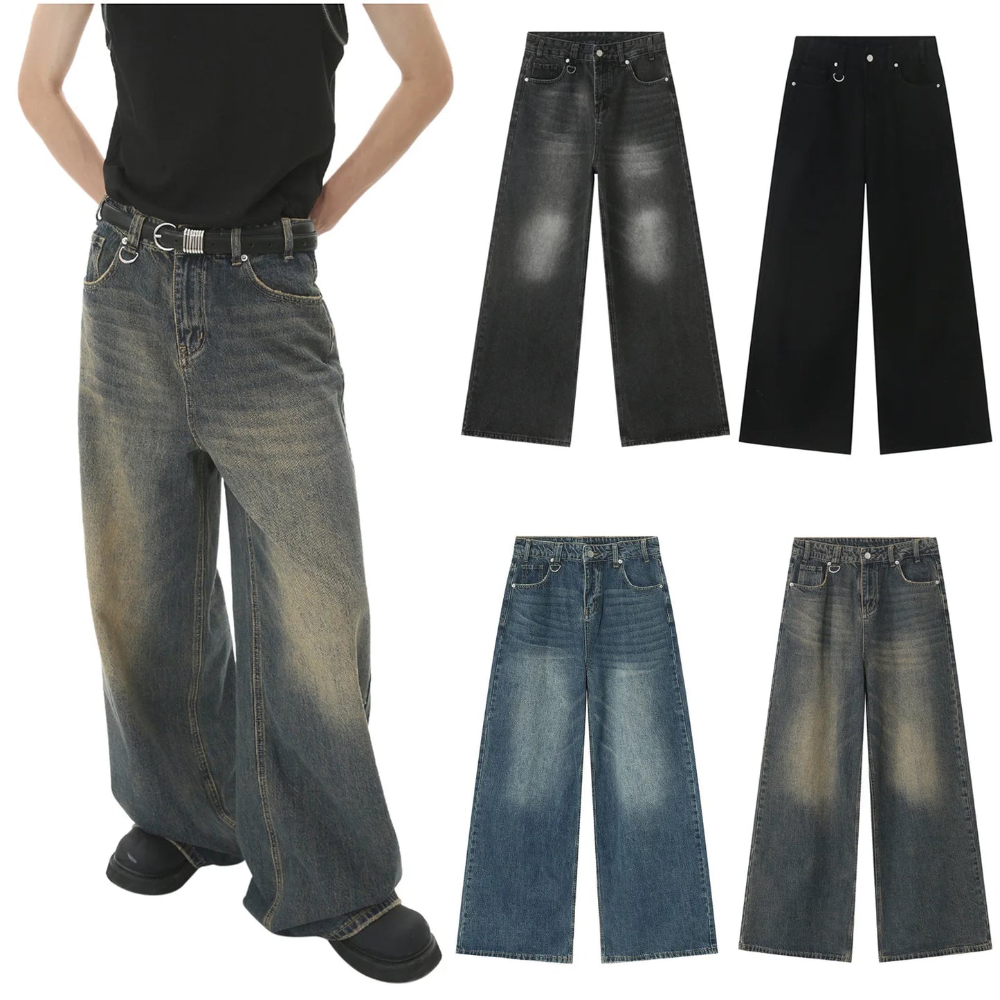 Vintage Jeans For Men Wide Leg Sweatpants Men's Baggy Jeans Retro Trousers Korean Fashion Loose Fit Denim Pants Streetwear XL39