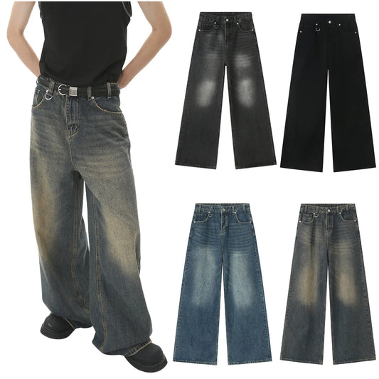 Vintage Jeans For Men Wide Leg Sweatpants Men's Baggy Jeans Retro Trousers Korean Fashion Loose Fit Denim Pants Streetwear XL39