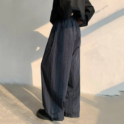 Korean Trendy Striped men's pants High-quality Wide Leg trousers Loose Fit Elastic Waist Straight Trousers 12C1521  XL40