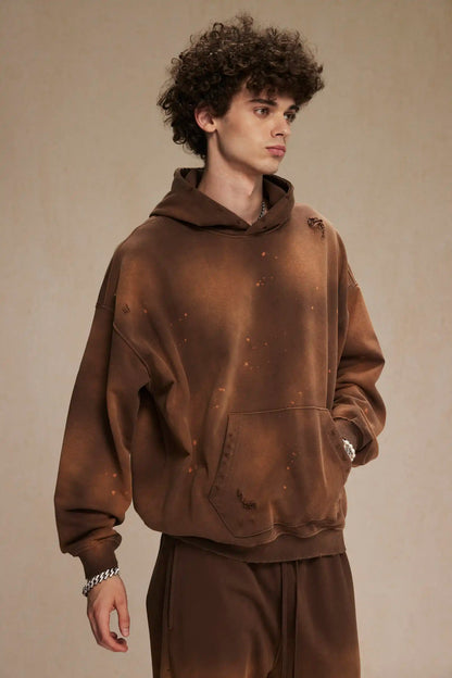 Spray-stained ink holes worn hoodie　XL43