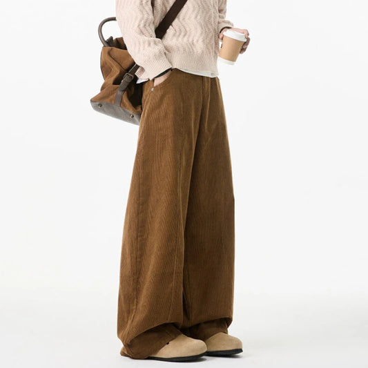 Solid Color Male Casual Pants Corduroy Vintage Korean Style Straight Menswear Wide Leg Loose Men's Bottom Spring 24K2727 XL56