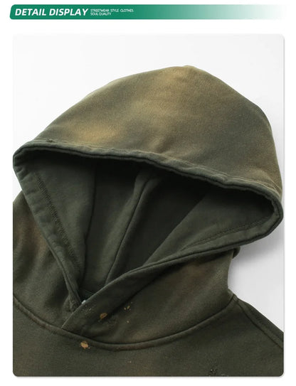 Spray-stained ink holes worn hoodie　XL43