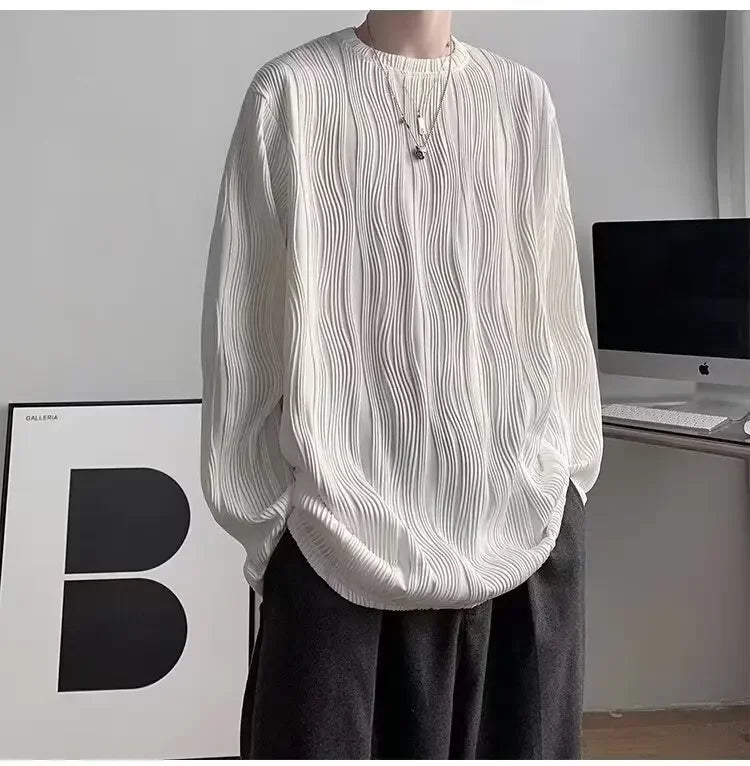 韓国系、オーバーサイズ、ストライプ、ルーズフィットネックTシャツ XL9