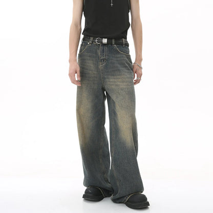 Vintage Jeans For Men Wide Leg Sweatpants Men's Baggy Jeans Retro Trousers Korean Fashion Loose Fit Denim Pants Streetwear XL39