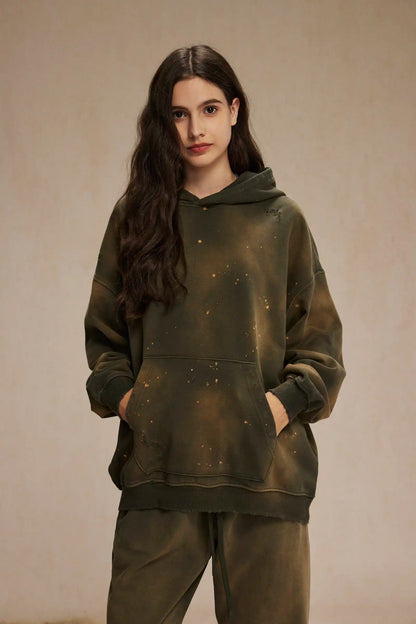 Spray-stained ink holes worn hoodie　XL43