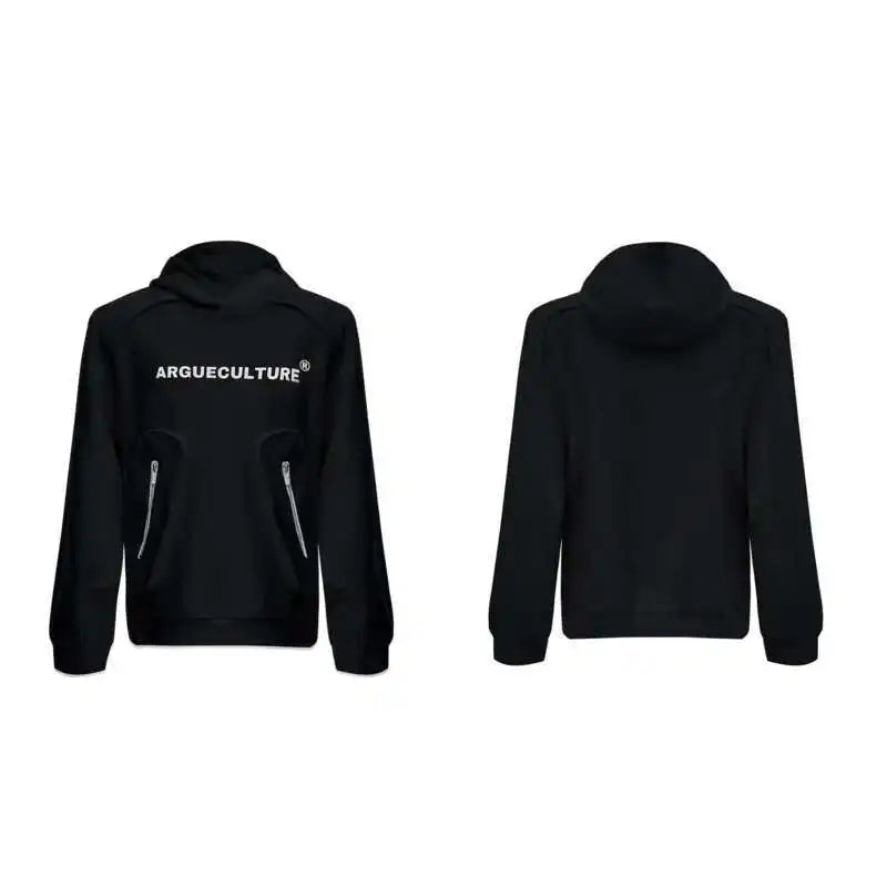 Korean Style Men's Hoodies Patchwork Three-dimensional Pockets Shoulder Pads Letter Printing Loose Male Sweatshirts XL35