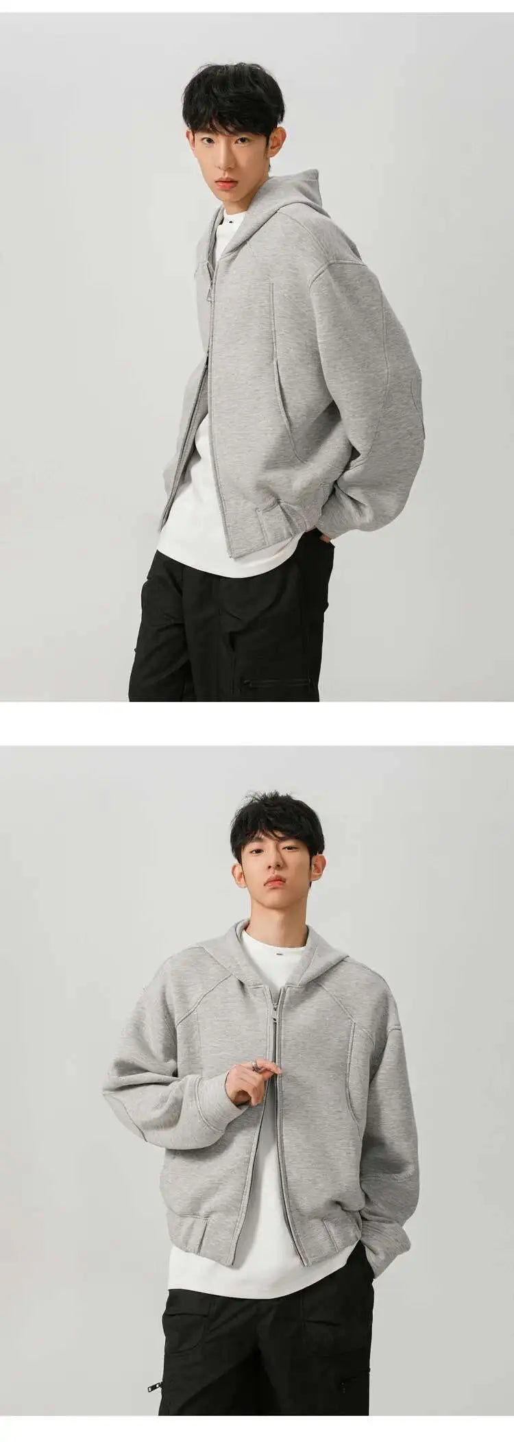 New Spring Men's Hoodies Hooded Zipper Structure Solid Color Loose Short Menswear Tops Casual Male Sweatshirts New 9W590 XL42