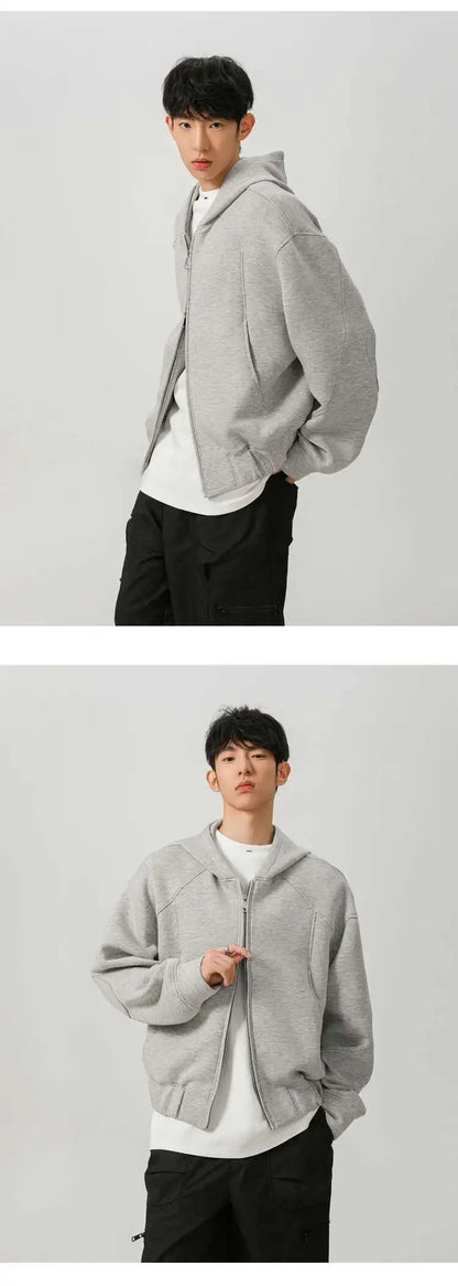 New Spring Men's Hoodies Hooded Zipper Structure Solid Color Loose Short Menswear Tops Casual Male Sweatshirts New 9W590 XL42