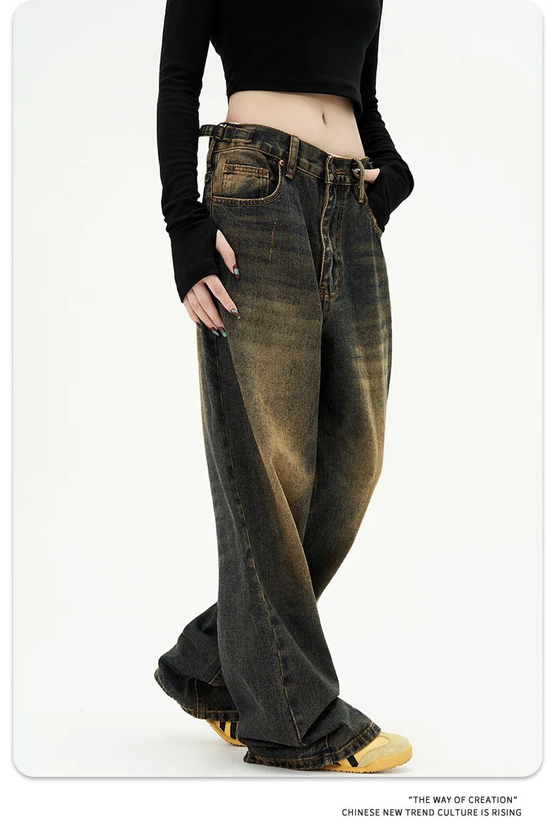 American Style Men's Jeans Washing Contrast Color Worn-out Trousers Straight Wide Leg Male Denim Pants New Summer 9C8884 XL49
