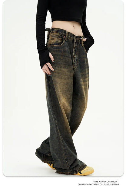 American Style Men's Jeans Washing Contrast Color Worn-out Trousers Straight Wide Leg Male Denim Pants New Summer 9C8884 XL49