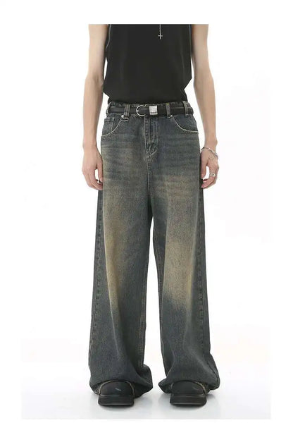 Men's Vintage Jeans Fashion Washed Street Casual Wide Leg Denim Pants Summer Distressed Loose Male Versatile Trousers 9C354 XL55