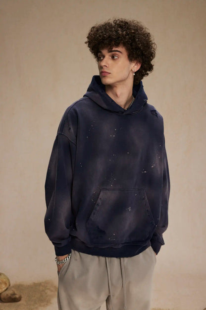 Spray-stained ink holes worn hoodie　XL43