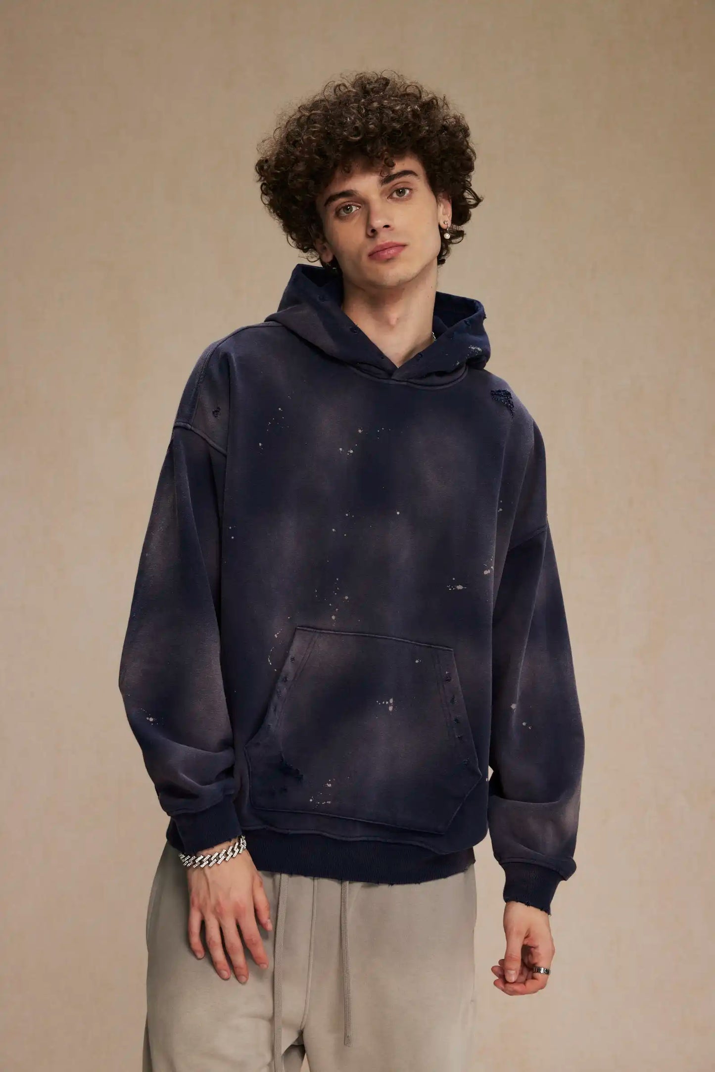 Spray-stained ink holes worn hoodie　XL43