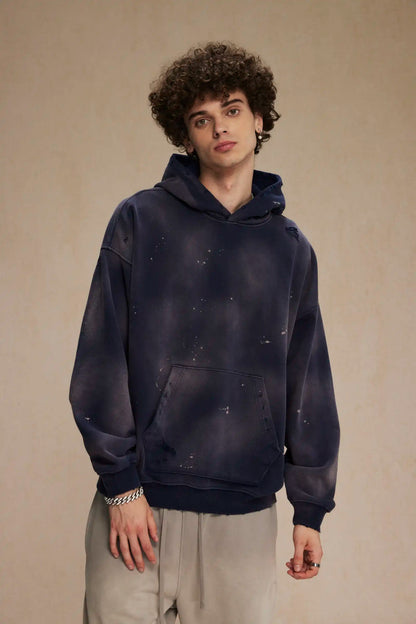 Spray-stained ink holes worn hoodie　XL43