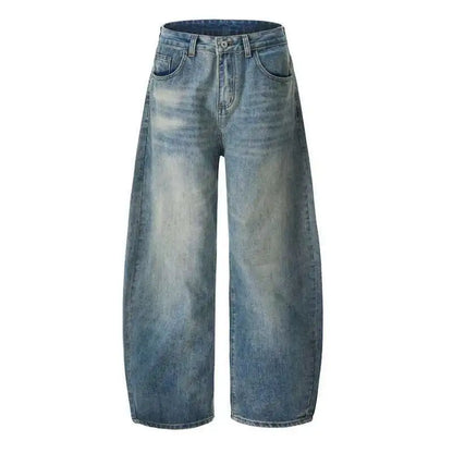 Korean Style Men's Denim Pants Solid Color Washing Moustache Effect New Spring Straight Wide Leg Loose Male Jeans 9W1188 XL53