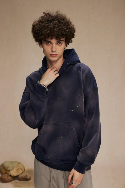 Spray-stained ink holes worn hoodie　XL43