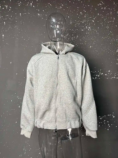 New Spring Men's Hoodies Hooded Zipper Structure Solid Color Loose Short Menswear Tops Casual Male Sweatshirts New 9W590 XL42