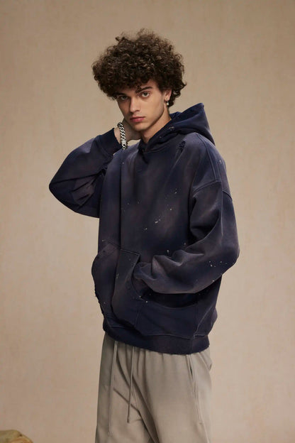 Spray-stained ink holes worn hoodie　XL43