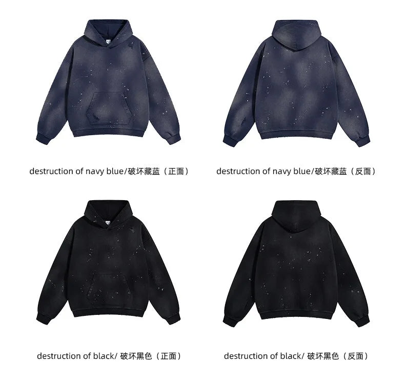 Spray-stained ink holes worn hoodie　XL43