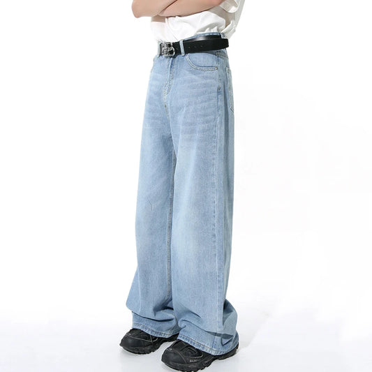 Men's Straight Jeans American Style Gradient Color Button Pockets Male Wide Leg Denim Pants Casual Spring New Chic 9C4510 XL48