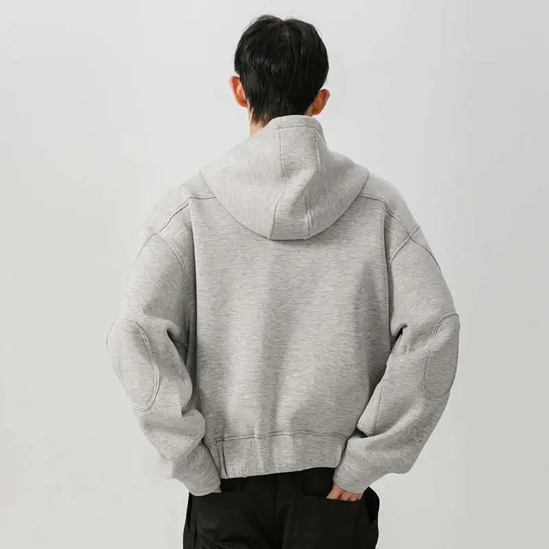 New Spring Men's Hoodies Hooded Zipper Structure Solid Color Loose Short Menswear Tops Casual Male Sweatshirts New 9W590 XL42