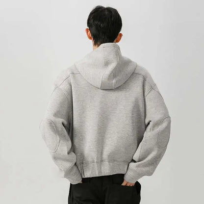 New Spring Men's Hoodies Hooded Zipper Structure Solid Color Loose Short Menswear Tops Casual Male Sweatshirts New 9W590 XL42