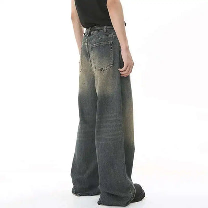 Men's Vintage Jeans Fashion Washed Street Casual Wide Leg Denim Pants Summer Distressed Loose Male Versatile Trousers 9C354 XL55