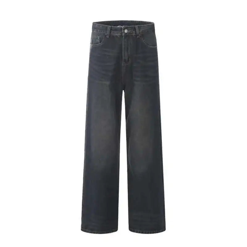 Simple Men's Denim Trousers Solid Color Casual Worn-out Washing Straight Bottom Wide Leg Loose Male Jeans Fashion 9W431 XL54
