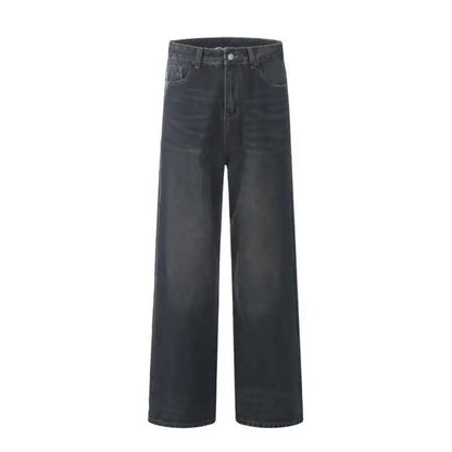 Simple Men's Denim Trousers Solid Color Casual Worn-out Washing Straight Bottom Wide Leg Loose Male Jeans Fashion 9W431 XL54