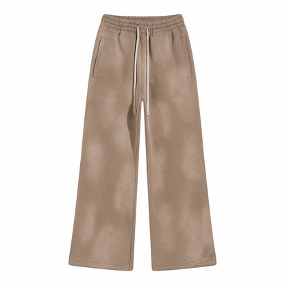 Winter New Fleece Sweatpants Men Splashing Ink Spray Dyeing Wash Distressed Wide Joggers Grinding Edges Baggy Plush Pants XL44