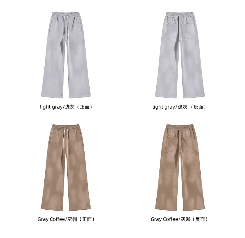 Winter New Fleece Sweatpants Men Splashing Ink Spray Dyeing Wash Distressed Wide Joggers Grinding Edges Baggy Plush Pants XL44