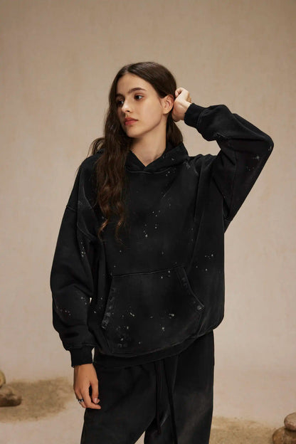 Spray-stained ink holes worn hoodie　XL43