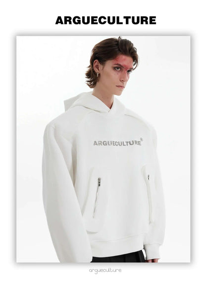 Korean Style Men's Hoodies Patchwork Three-dimensional Pockets Shoulder Pads Letter Printing Loose Male Sweatshirts XL35