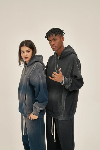 Solid Color Blanks plus fleece thicken spray-dyed aged hoodie XL37