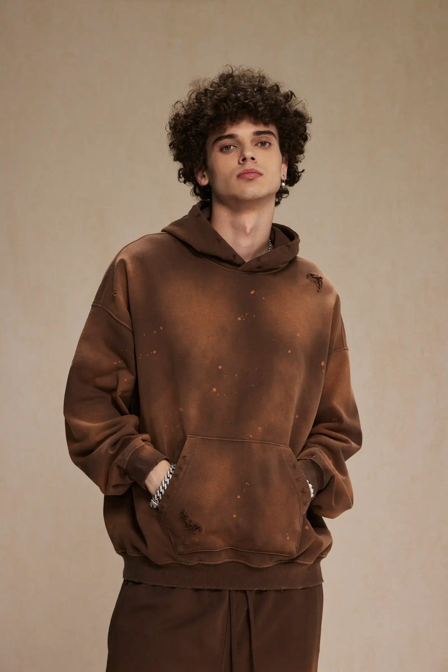Spray-stained ink holes worn hoodie　XL43