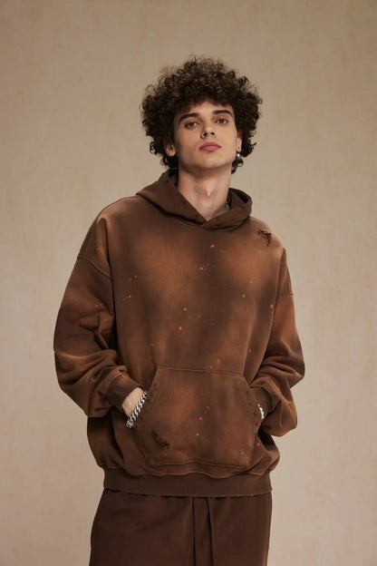 Spray-stained ink holes worn hoodie　XL43