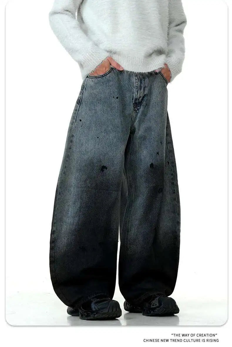 Men's Jeans New American Curved Knife Tide Denim Pants Wide Legs Loose Solid Color Male Trousers Spring 2025 XL38