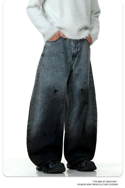 Men's Jeans New American Curved Knife Tide Denim Pants Wide Legs Loose Solid Color Male Trousers Spring 2025 XL38