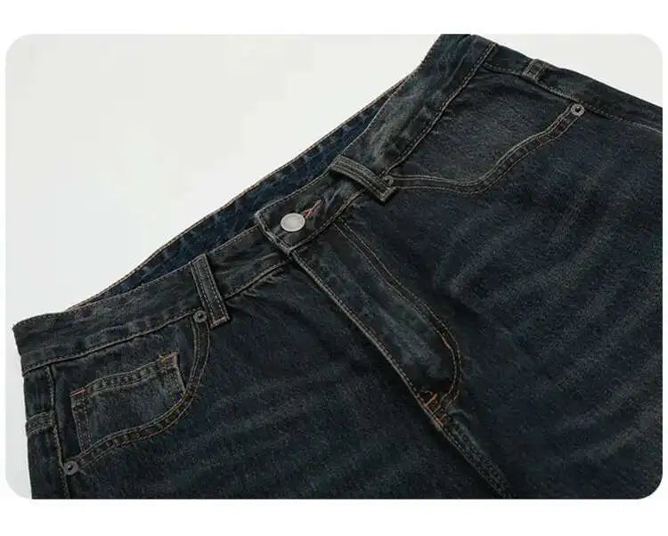 Simple Men's Denim Trousers Solid Color Casual Worn-out Washing Straight Bottom Wide Leg Loose Male Jeans Fashion 9W431 XL54