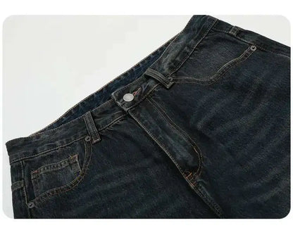 Simple Men's Denim Trousers Solid Color Casual Worn-out Washing Straight Bottom Wide Leg Loose Male Jeans Fashion 9W431 XL54