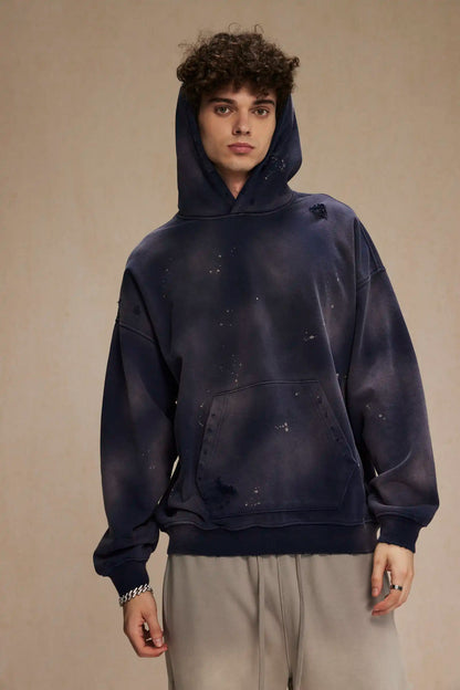 Spray-stained ink holes worn hoodie　XL43