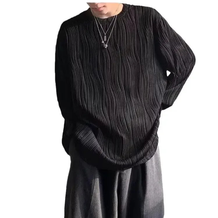 韓国系、オーバーサイズ、ストライプ、ルーズフィットネックTシャツ XL9