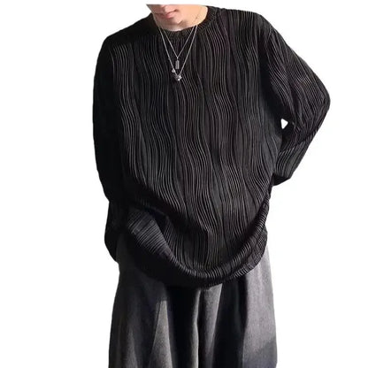 韓国系、オーバーサイズ、ストライプ、ルーズフィットネックTシャツ XL9
