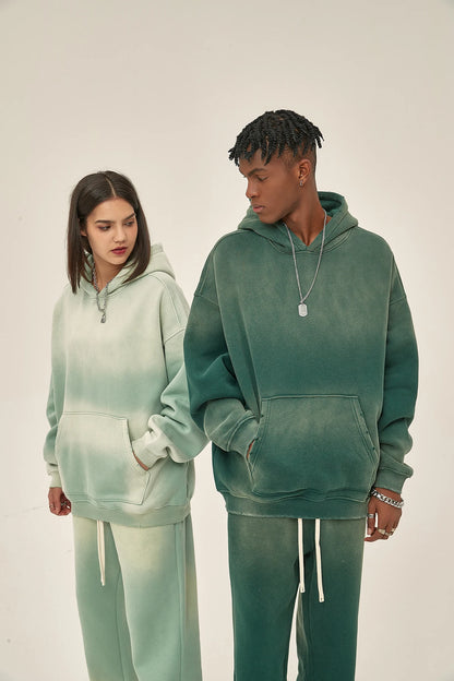 Solid Color Blanks plus fleece thicken spray-dyed aged hoodie XL37