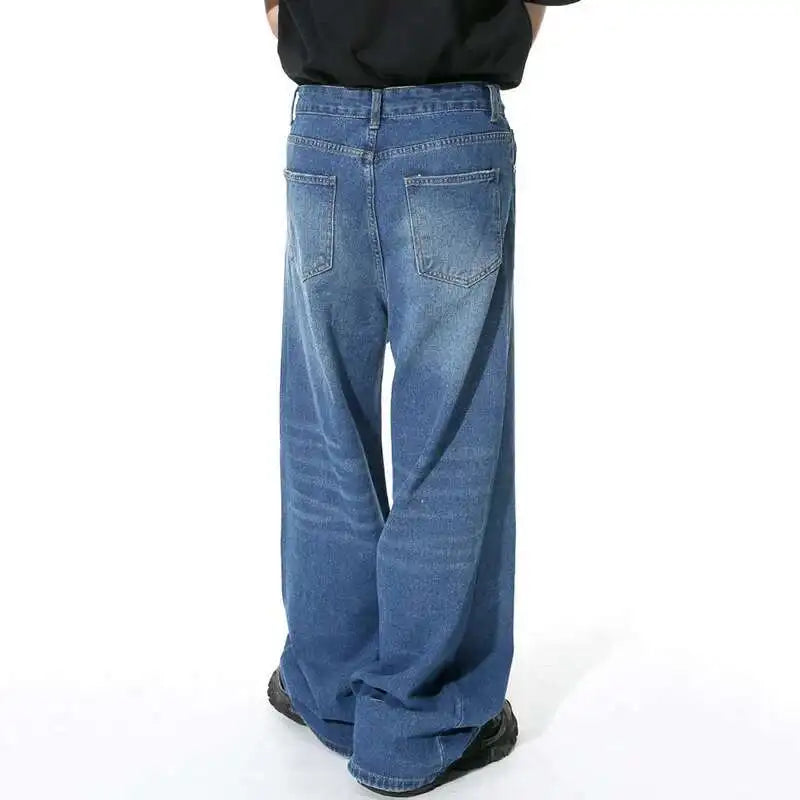 Men's Straight Jeans American Style Gradient Color Button Pockets Male Wide Leg Denim Pants Casual Spring New Chic 9C4510 XL48