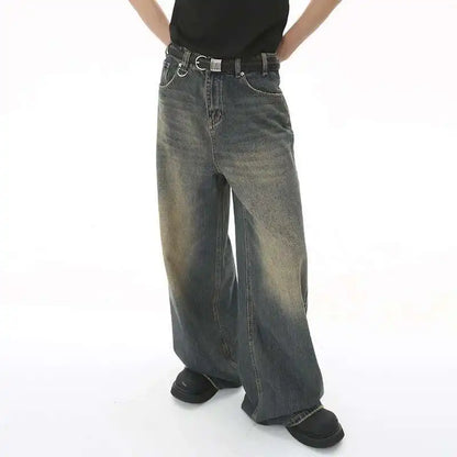 Men's Vintage Jeans Fashion Washed Street Casual Wide Leg Denim Pants Summer Distressed Loose Male Versatile Trousers 9C354 XL55