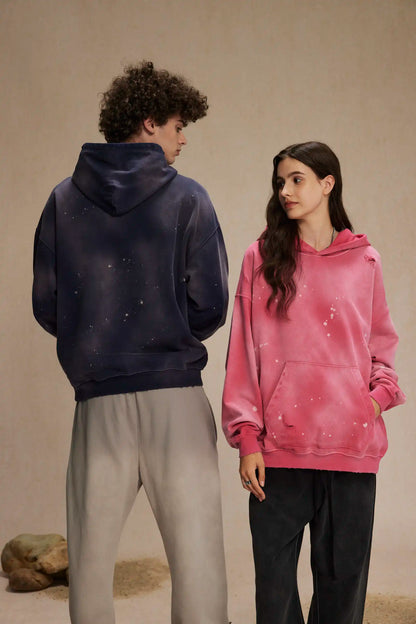 Spray-stained ink holes worn hoodie　XL43