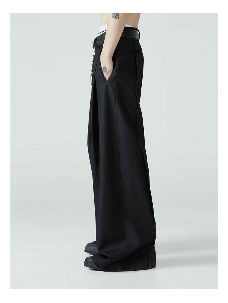 Mauroicardi Spring Autumn Long Loose Casual Baggy Flowy Soft Black Pleated Wide Leg Pants Men Luxury Designer Emo Clothing XL59