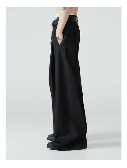 Mauroicardi Spring Autumn Long Loose Casual Baggy Flowy Soft Black Pleated Wide Leg Pants Men Luxury Designer Emo Clothing XL59