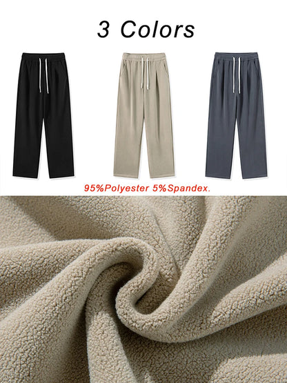 Winter Men's Sweatpants Korean Fashion Thick Warm Fleece Wide Leg Straight Loose Track Pants Male Casual Thermal Velvet Trousers　XL41